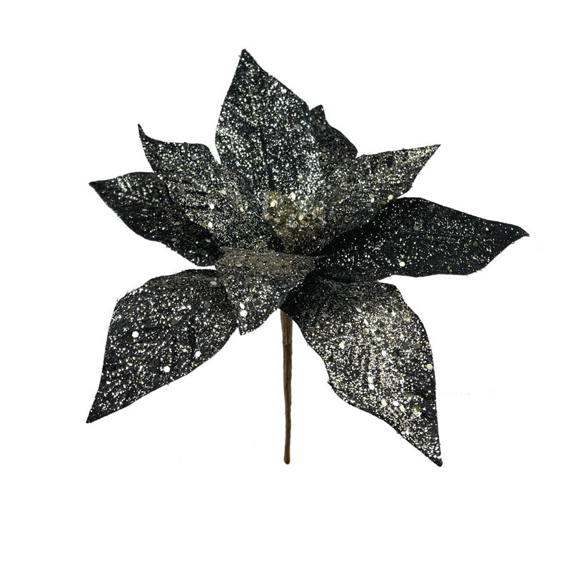 Fleur artificielle poinsettia scintillante, Noir, noir, noir, noir