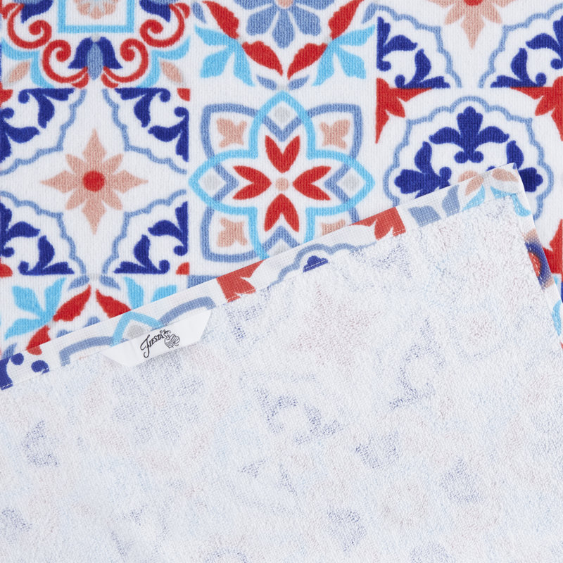 Ensemble de 2 serviettes de cuisine Fiesta Worn Tiles, Rouge/bleu