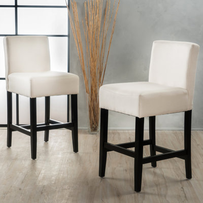2 tabourets Kd - tissu lisse, base en bois massif, couleur beige, l 17,52 po x P 16,93 po, H 37,73 po, apparence de siège chic, pieds brun foncé, l 17,71 po x P 22,68 po x H 36,76 po