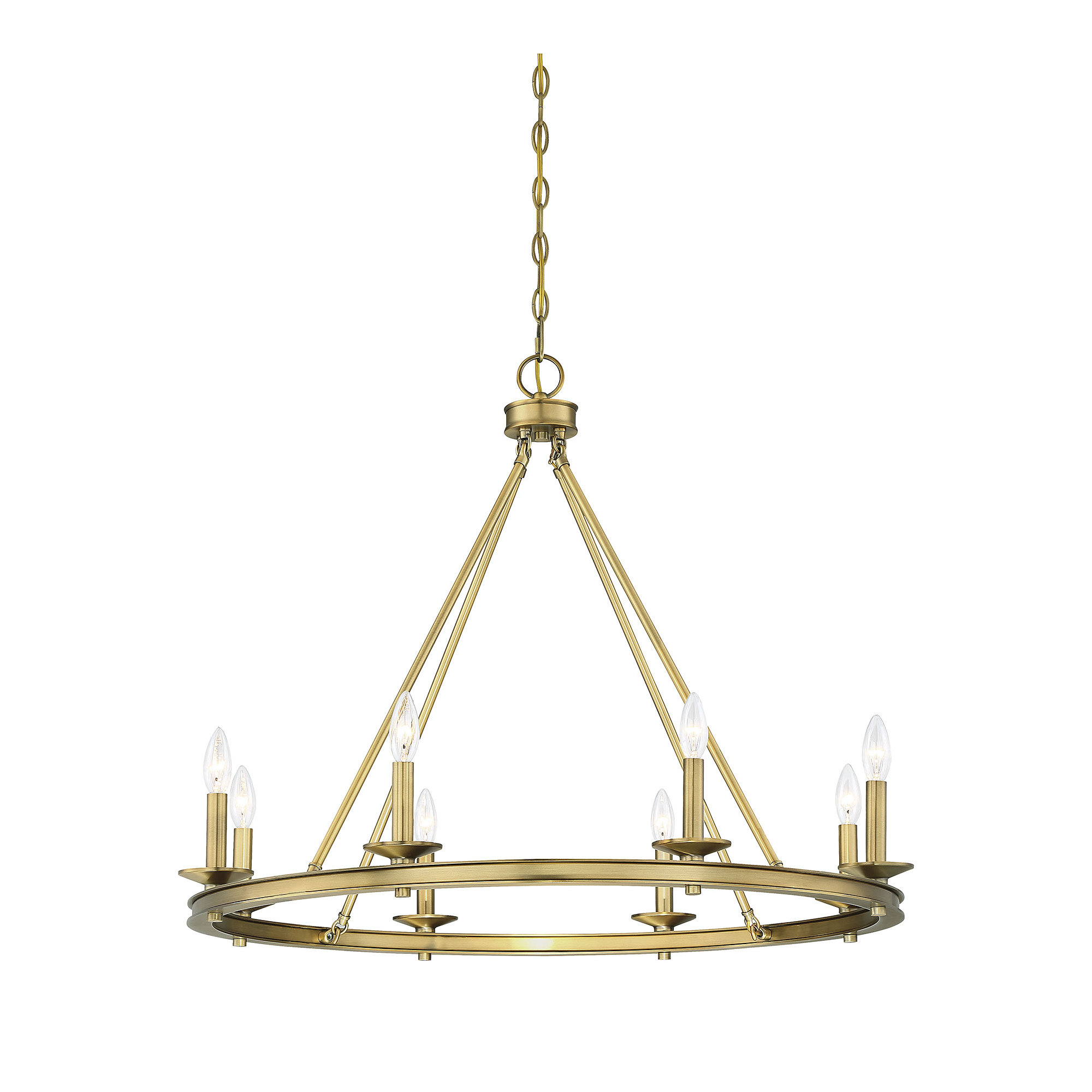 8 - Light Dimmable Chandelier, Warm Brass, 25" H x 33" W x 33" D, 8