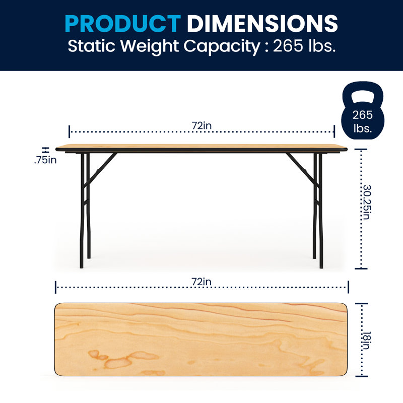 6-Foot Natural Wood Folding Training Table with Black Steel Legs