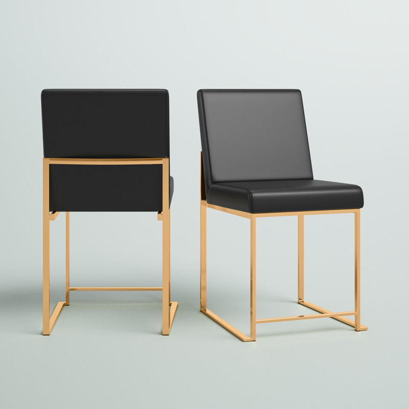 Chaise d'appoint Ernestine, Similicuir noir, Doré