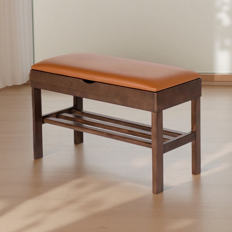 Modern Minimalist Solid Wood Shoe-Changing Stool With Storage Drawers, 18.31" H x 21.65" W x 13.78" D