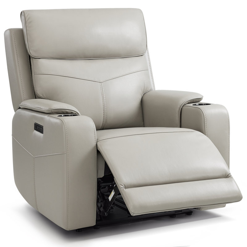 Fauteuil inclinable électrique en cuir véritable à paroi zéro avec appui-tête réglable, ports de charge USB et Type-C, Grey