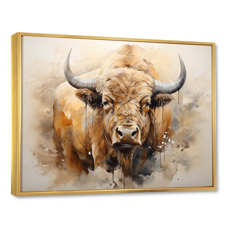 Minimalisme, portrait de bison sur toile, Or, H 34 po x l 44 po x P 1,5 po