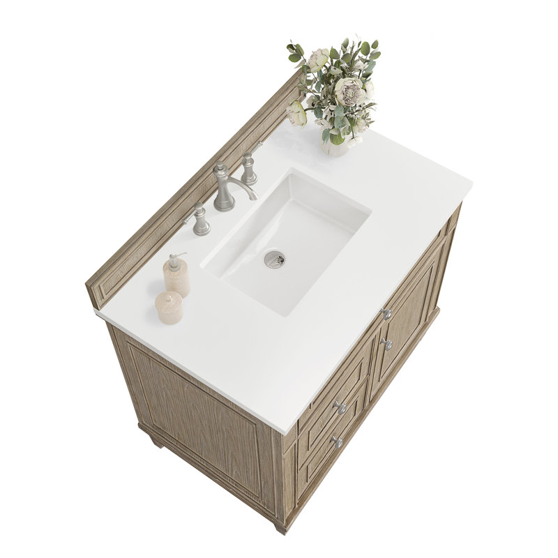 Lorelai 36'' W Single Vanity, Whitewashed Oak, White Zeus, 8" Widespread