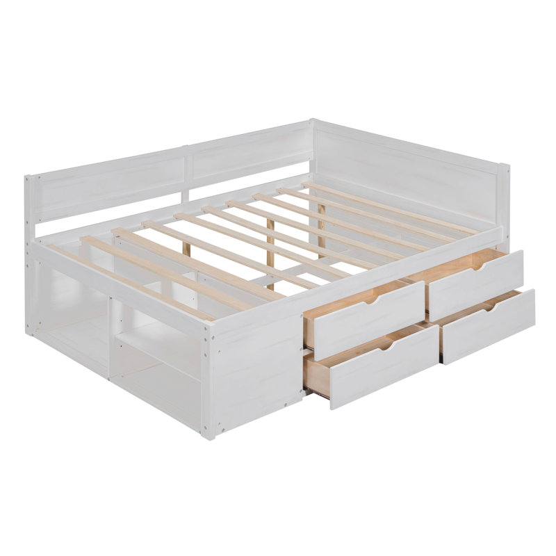 Lit de jour double avec tiroirs et tablettes, Double, Blanc