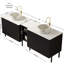 Meuble-lavabo double autoportant 72 po avec lavabo 72 po, 2 armoires de rangement rayées 30 po + tablette ouverte amovible 12 po, 2 vasques rondes en pierre avec comptoir blanc Carrara-2107771556