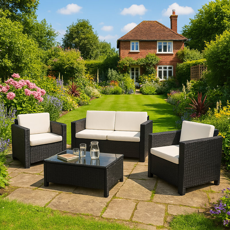 Gatland 4 Seater Rattan Sofa Set, Black 