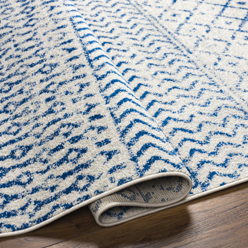 Bernhard Global Blue/Ivory Area Rug, Round 5'