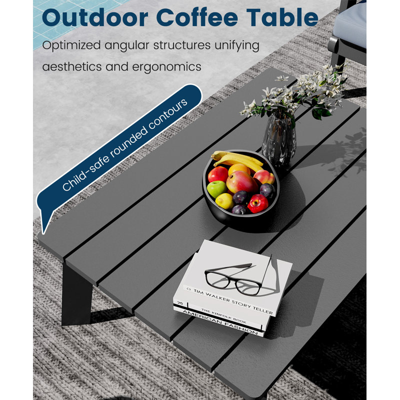 Hdpe Outdoor 2-Piece Coffee Table, Gray/Gray