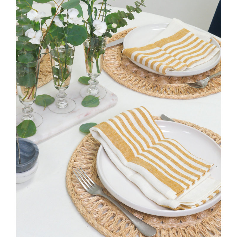 Brittany Striped Square Napkin, White/Mustard