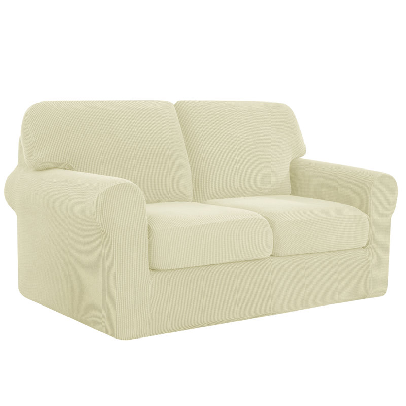 2 Seater Stretch Separate Box Cushion Loveseat Slipcover, Ivory White