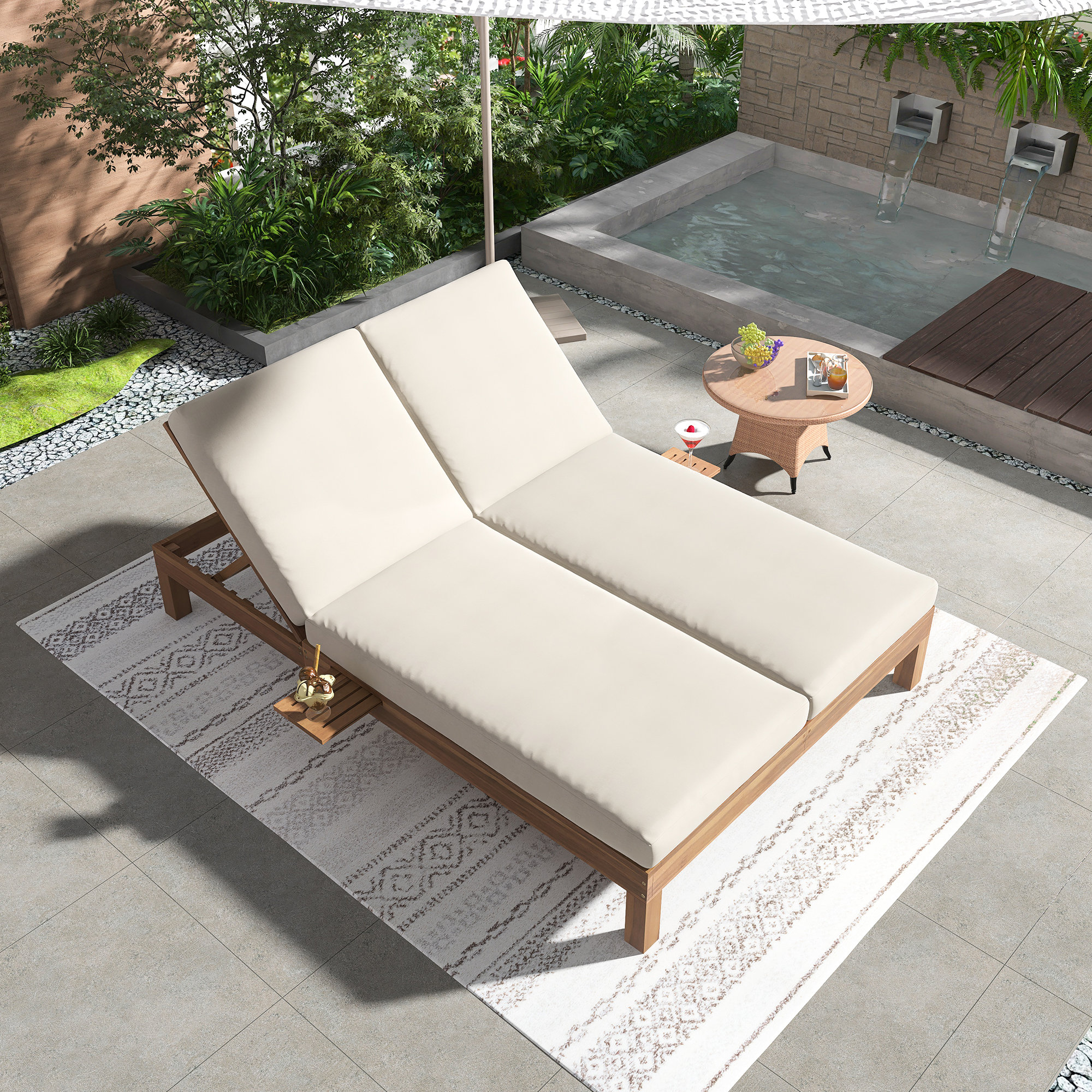 Latitude Run® 5-Position Adjustable Backrest Double Chaise Lounge