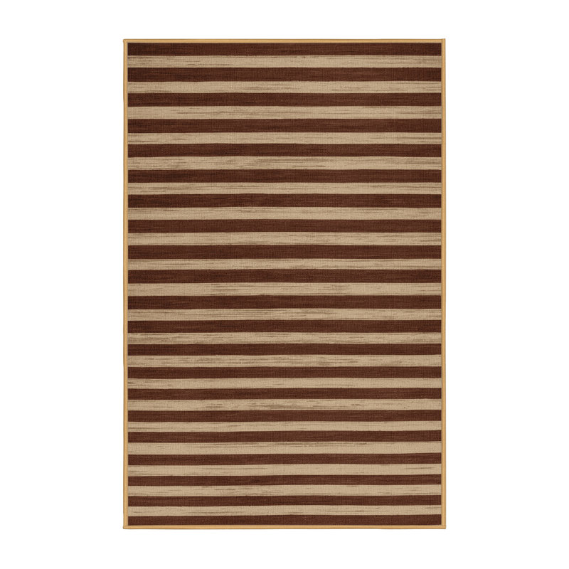 Tapis brun à rayures horizontales lavable à la machine, Rectangle 7 pi x 9 pi