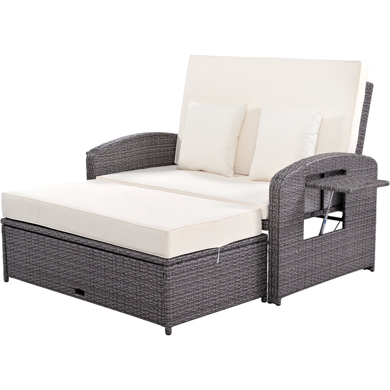 Bernardin 70.8 '' Long Reclining Double Chaise with Cushions, White, Light Gray