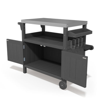 HDPE Bar Cart Portable Outdoor Table Made of Durable Wood-look Resin And Stainless by Latitude Run