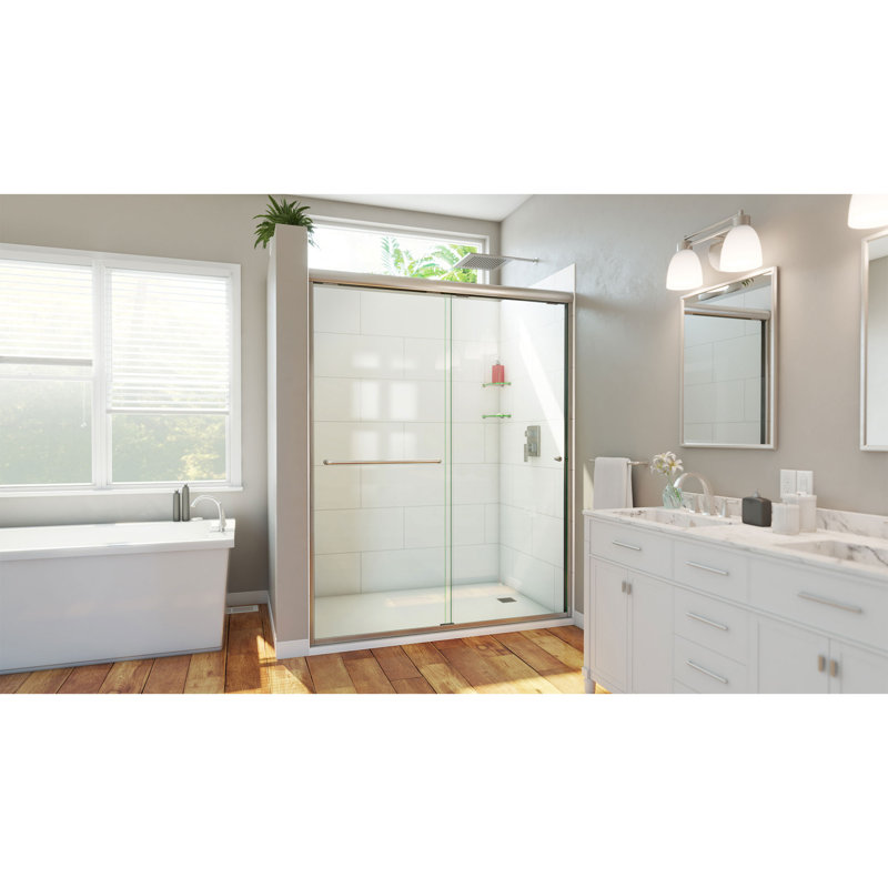 DreamLine Alliance Pro HV 56 - 60 inch W x 76 1/2 inch H Semi-Frameless Bypass Shower Door in Brushed Nickel, Nickel, 76.5"