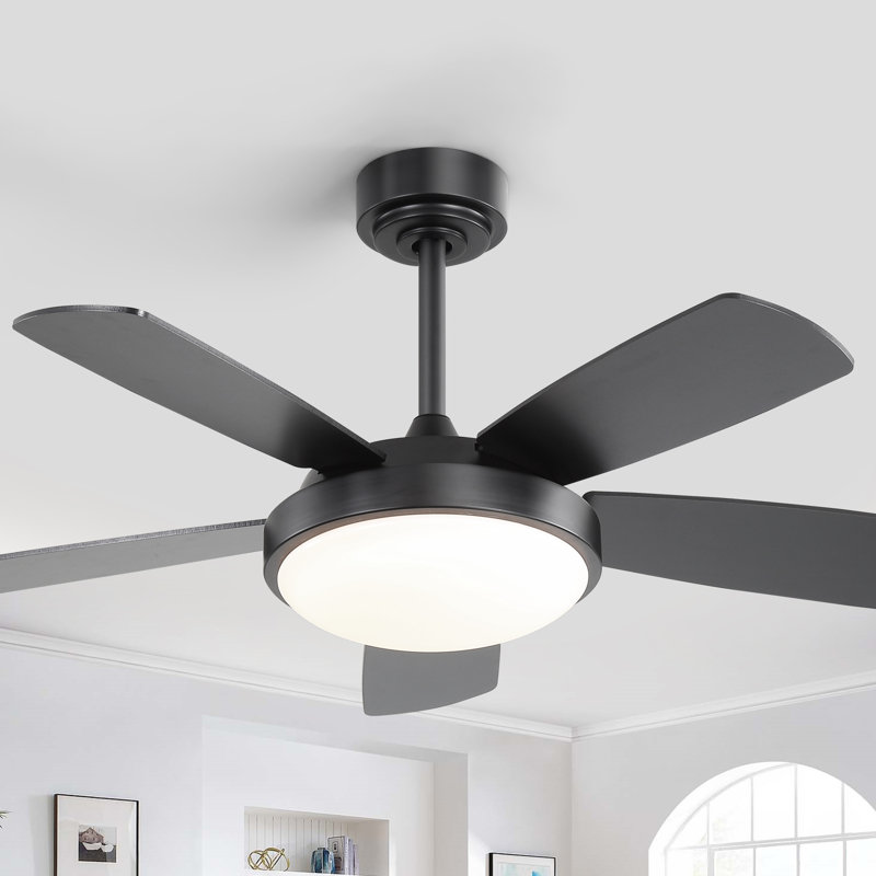 Julice 42" 5-Blade Modern Ceiling Fan With Tri-Color LED Light Source, Silent Motor, Remote Controller, Black
