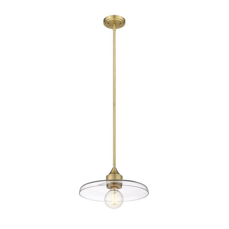 Luminaire suspendu géométrique unique à 1 lumière Jamyla, H 6,25 po x l 14 po x P 14 po, Transparent, Laiton vieilli