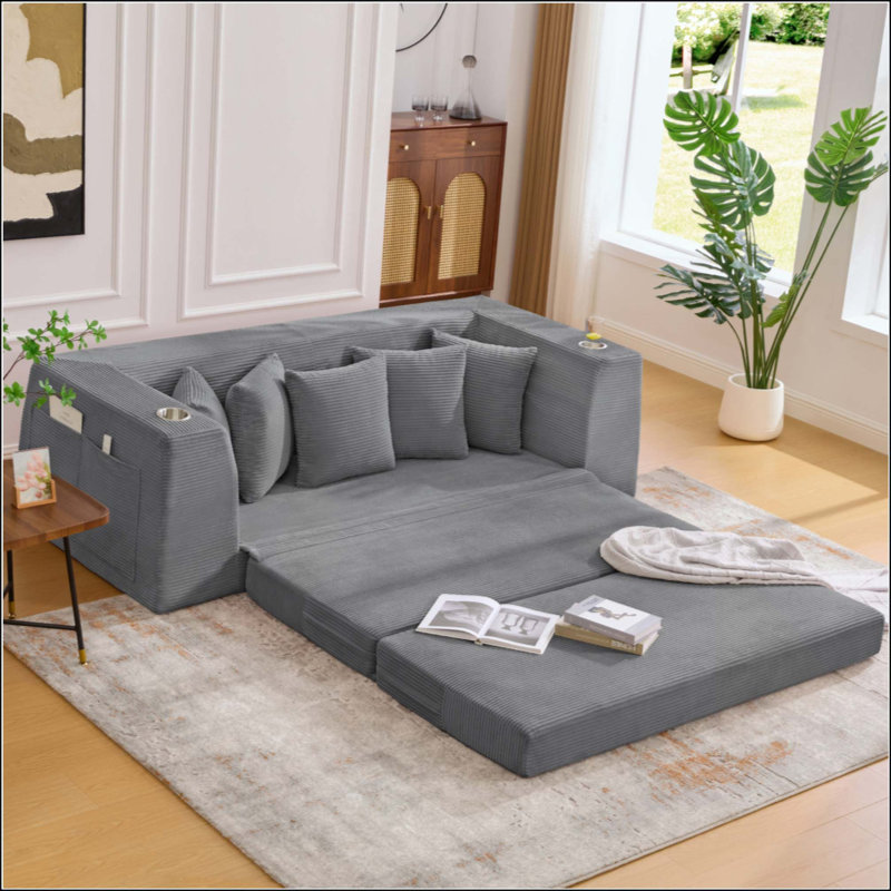 Boneless Convertible Sleeper Sofa, Foldable Floor Couch No Assembly, Dark Gray