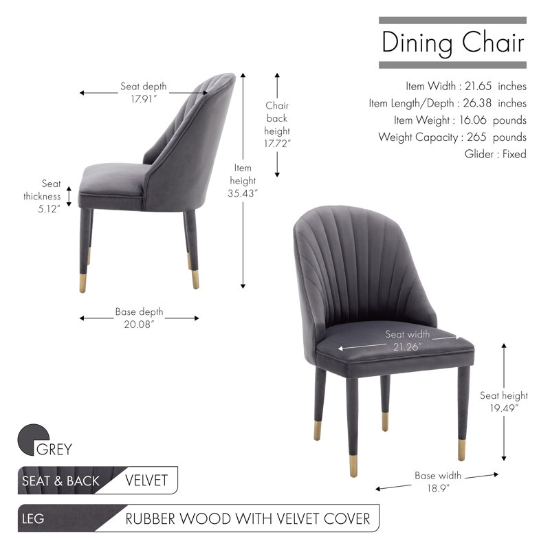 Chaise rembourrée en velours Sudie, gris