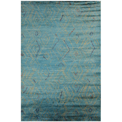 Rectangle 183 cm x 278 cm Geometric Hand Knotted Area Rug