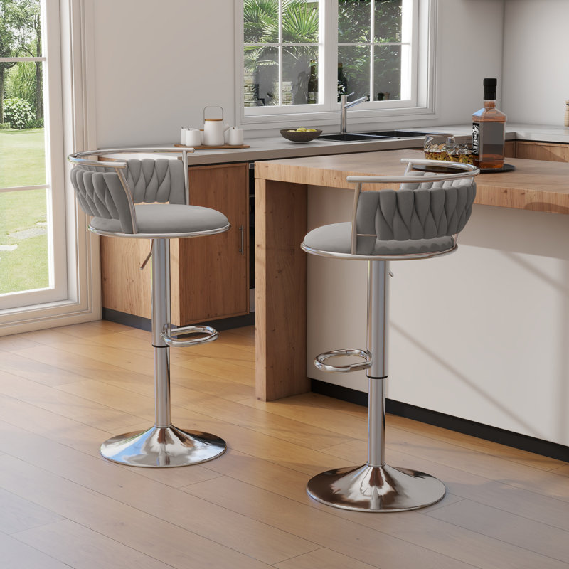 Ginko Modern Swivel Bar Stool with Backrest, Adjustable Height Kitchen Island Stool with Upholstered Seat and Footrest,, Gray