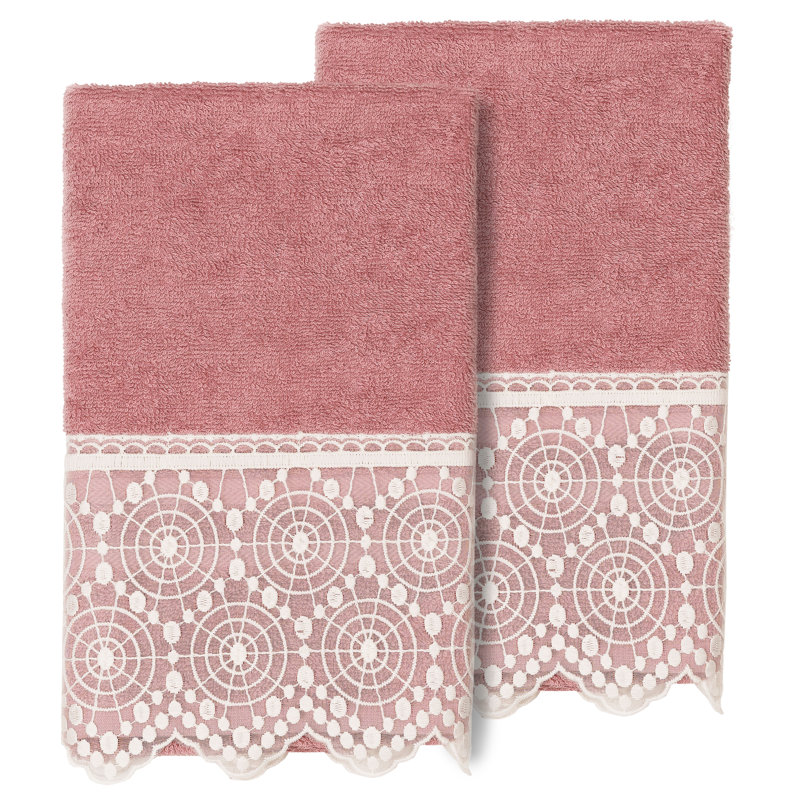  Turkish Cotton Hand Towel, Tea Rose/White