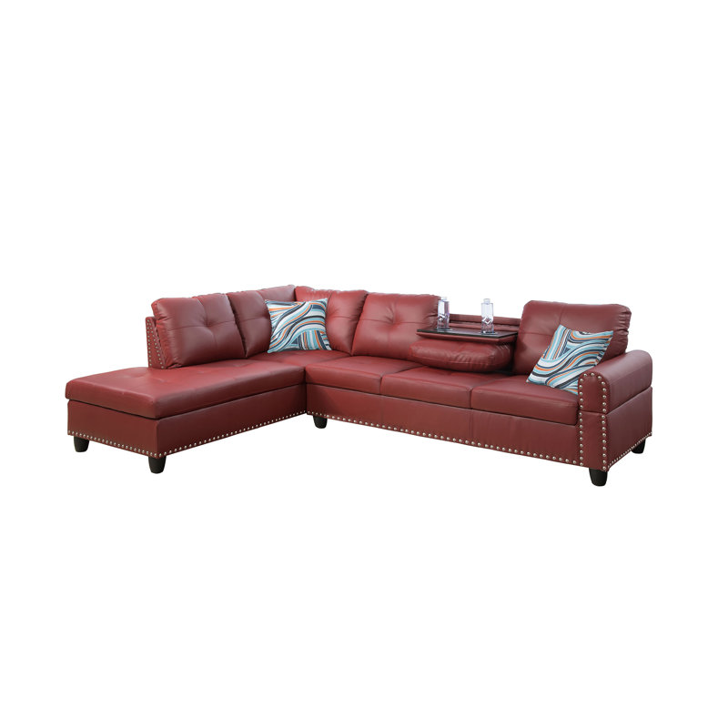 Morgynn Faux Leather L-Shaped Sectional, Left Hand Facing, Burgundy Faux Leather