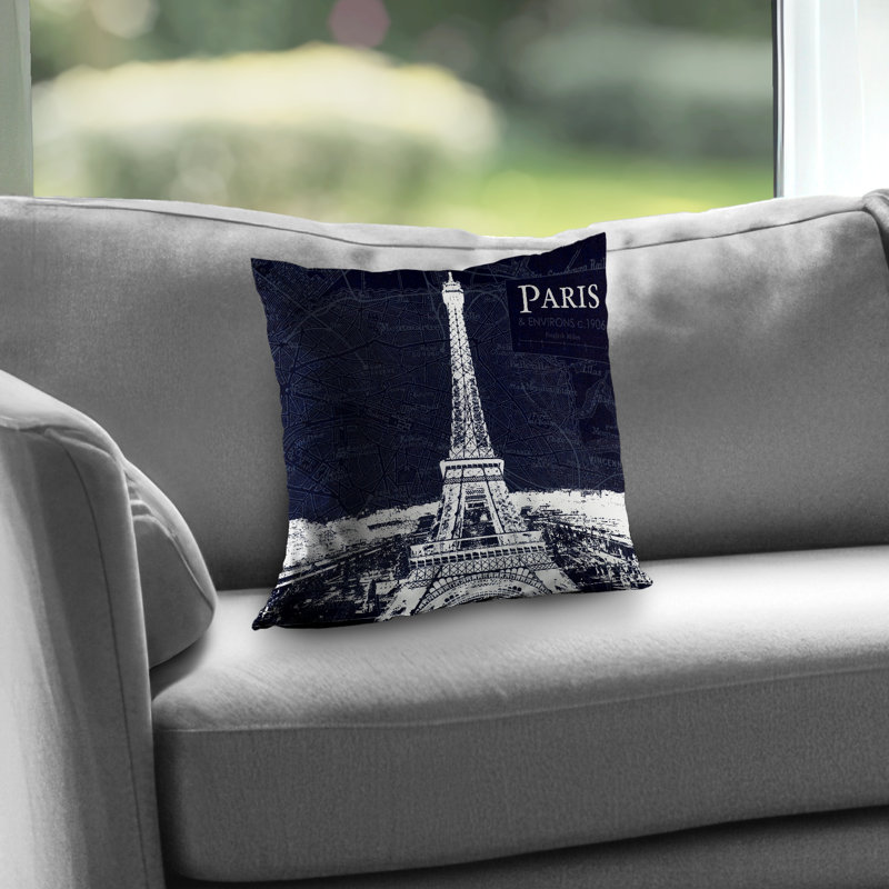 Paris Blue Print Eiffel Tower Throw Pillow - Home Decor Insert