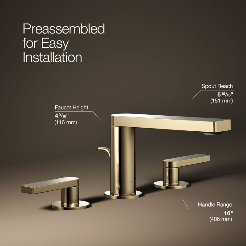 Composed Widespread Bathroom Faucet with Drain Assembly, Vibrant French Gold