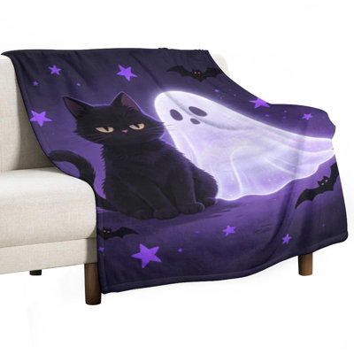 Jeté en flanelle de luxe chat noir et Glowin, douillet doux et chaud pour le salon