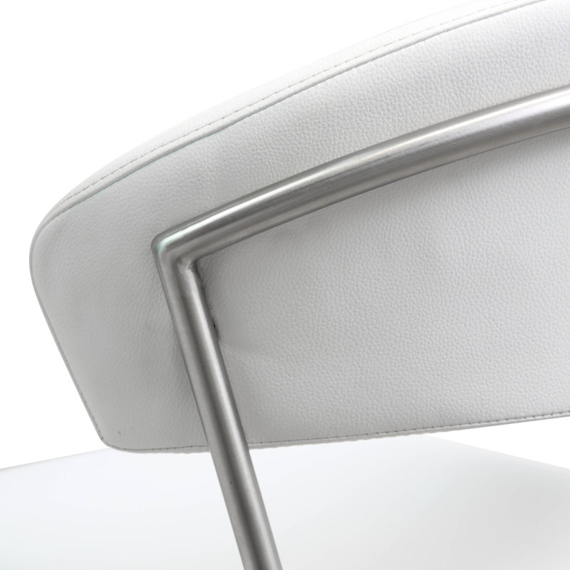 Upholstered Counter Stool with Metal Frame, White/Silver