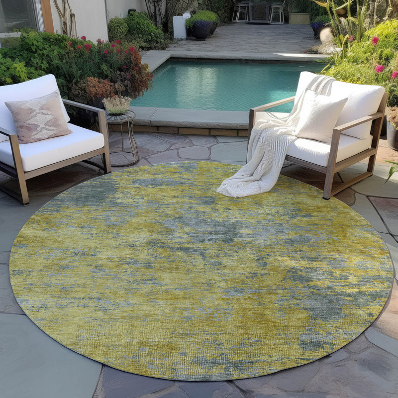 Machine Washable Indoor/Outdoor Chayden ACN1093 Gold Rug, Round 8'
