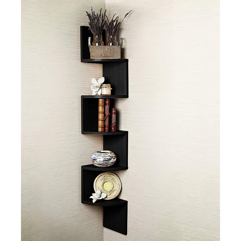 Ciero 5 Piece Corner Floating Shelf, Black