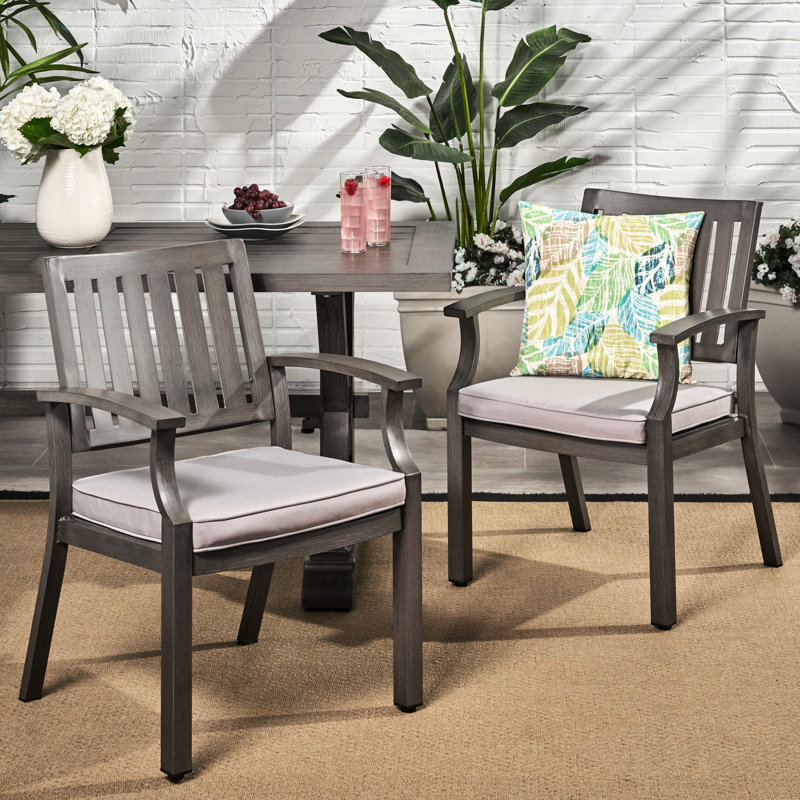 Modern Outdoor Dining Chairs In Aluminum With Dark Gray And Silver Water - Cushions, Lightweight, 25.11 Wide, Assembly Included, Stable Structure, Rust , Sleek Design, Frame, Required,