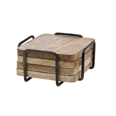 Wallis Square 4 Piece Coaster Set With Holder