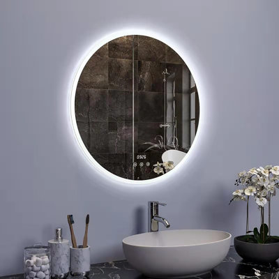 ELLAI 28 Inch Large Modern LED Round Bathroom Vanity Mirror, Anti-Fog Wall Mounted Makeup Mirror