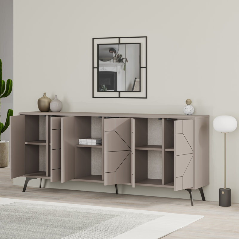 183cm Wide Modern Geometric Sideboard Storage with Push-to-open Doors, Mocha Grey
