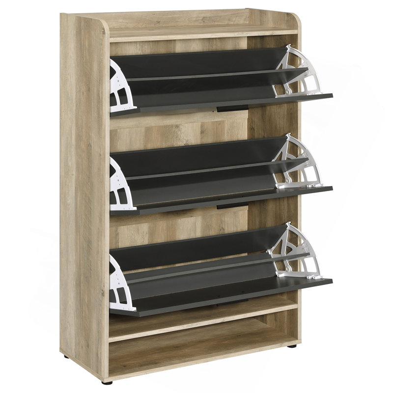 3-Tier Engineered Wood Shoe Cabinet, Black/Natural