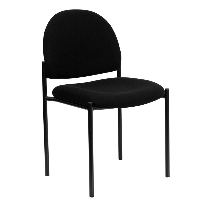 Comfort Stackable Steel Side Reception Chair, Without Arms, Black Fabric