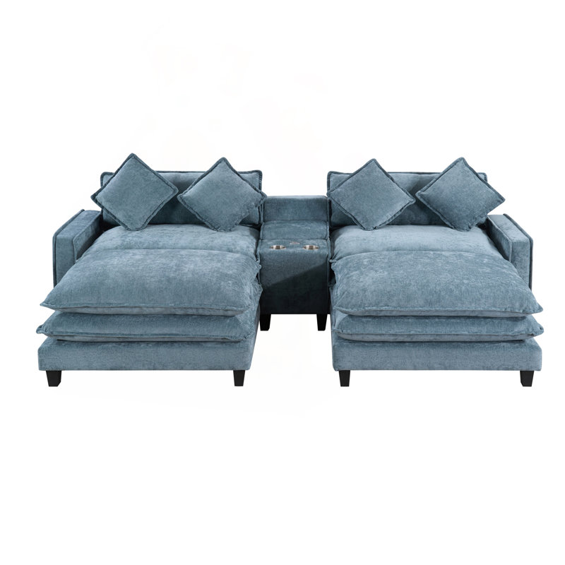 Canapé modulaire avec repose-pieds, USB et porte-gobelets amovibles, Light Blue