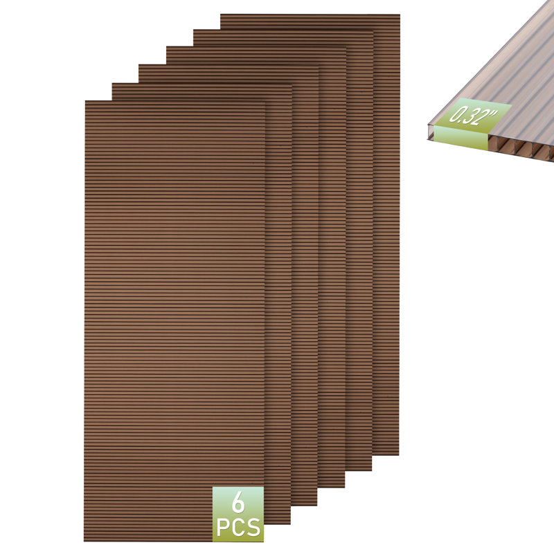 Panneau en polycarbonate 5 pi x 2 pi (6 pièces), Brun, H 60 po x l 24 po x P 0,32 po