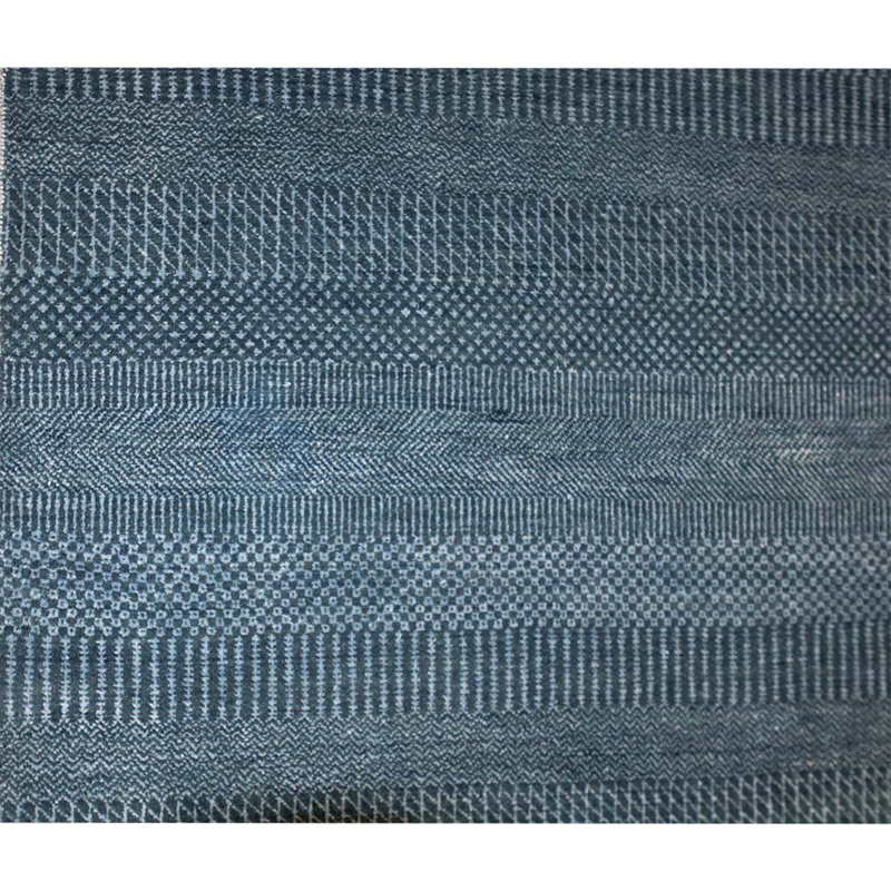 Tapis unique en laine / viscose de qualité supérieure noué à la main en bleu / blanc 8 pi x 10 pi 3 po