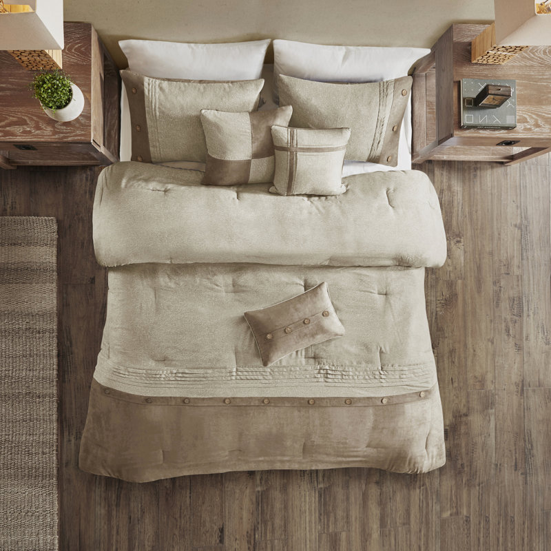 Édredon 7 pièces pour très grand lit brun clair - Faux suède