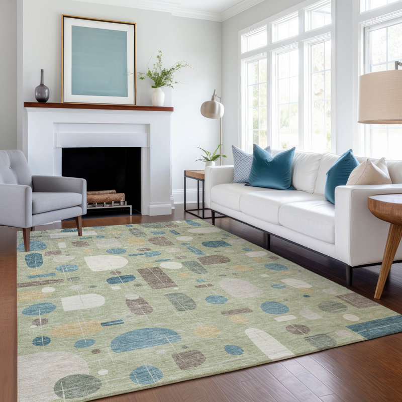 Tapis de style Mid-Century intérieur / extérieur lavable à la machine Juliet ACN2393, Rectangle 9 pi x 12 pi