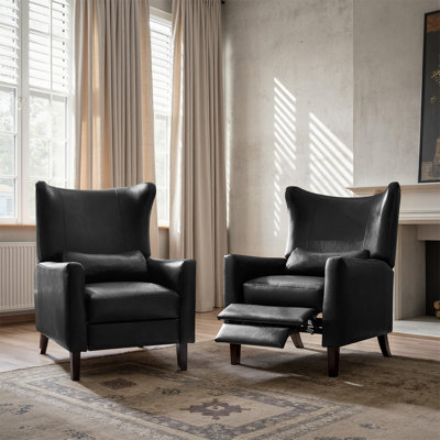 Alexis Transitional Faux Leather Manual Recliner with Wingback Design(Set of 2)