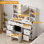 Meuble-lavabo de 56 po avec 10 lumières DEL et prise de courant, coiffeuse à maquillage avec 3 modes d'éclairage, 7 tiroirs, tabouret de rangement pour la chambre à coucher, pour femmes et filles-757640669