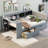 Wood Platform Bed With Storage Shelves, Drawers, Charging Station And Upholstered Headboard-2121483026-2121483039